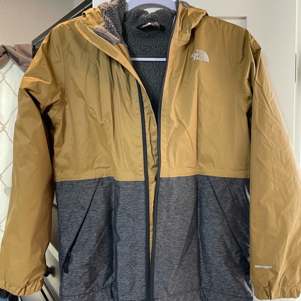 The North Face Gold and Gray Raincoat Lightweight Outdoor Style